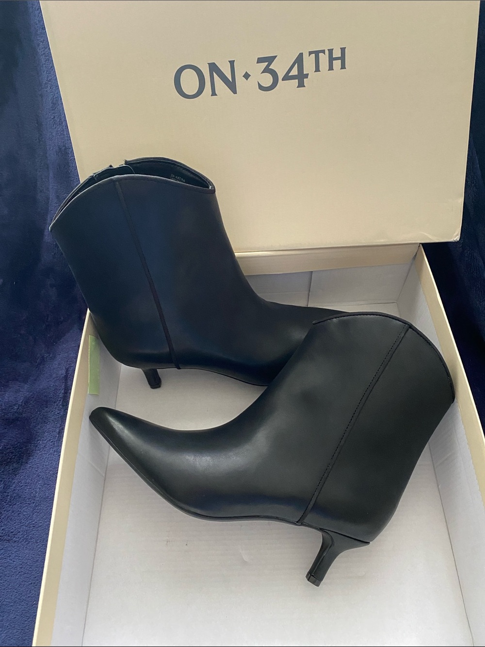 ON·34TH Black Leather Pointed Ankle Booties